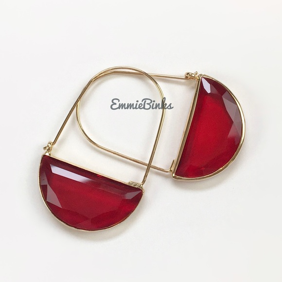 ✨3for$38 New Red Anthro Glass Crescent Hoop Earrings -Glass Dangle Earring Hoops - Picture 4 of 16